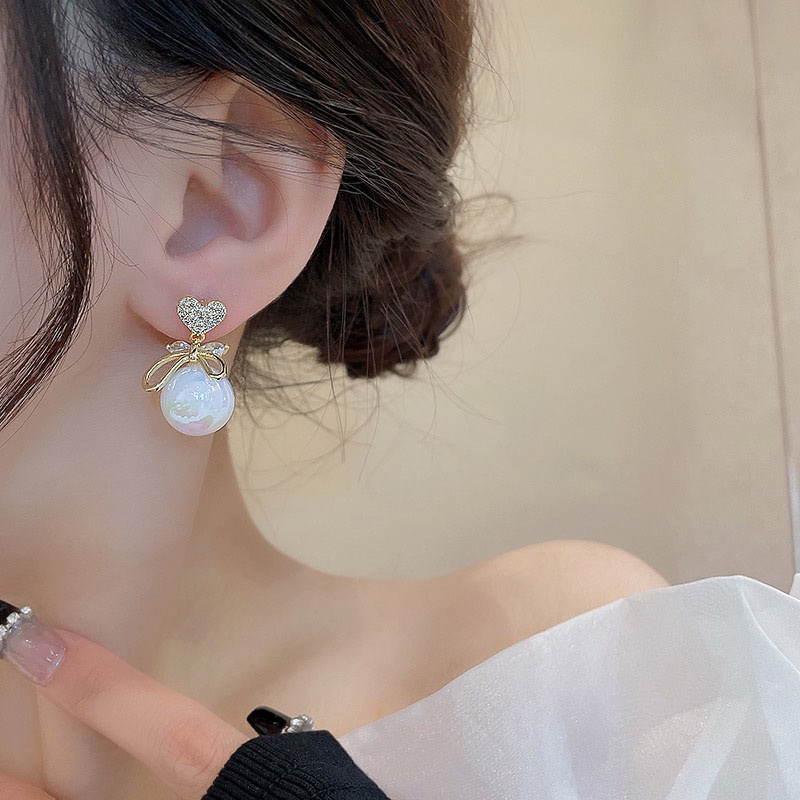 Thời Trang Mới Bạc 925 Kim Sang Trọng Nàng Tiên Cá Bông Tai Ngọc Trai Full Kim Cương Trái Tim Bông Tai Trang Sức Mỹ