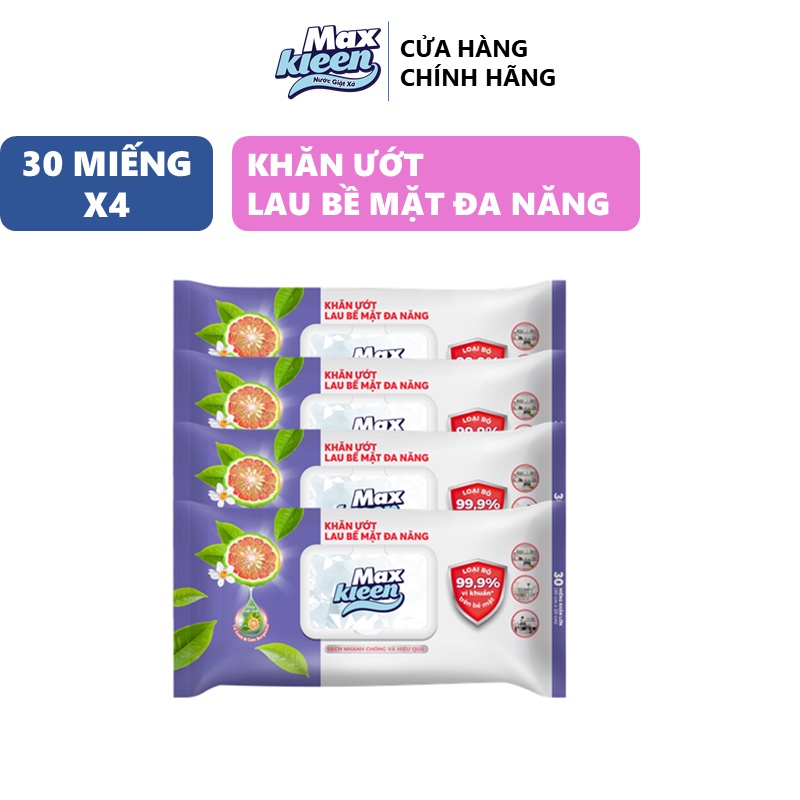 Ảnh Combo 4 Khăn Ướt Lau Bề Mặt Đa Năng MaxKleen 30x20cm (30 miếng/bịch) 1