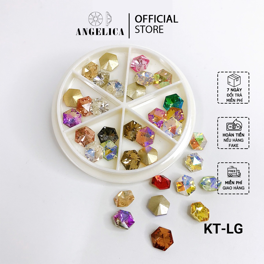 Đá Khối Nail Khay Tròn Mix 7 Màu Trang Trí Móng ANGELICA KTK 24 Viên