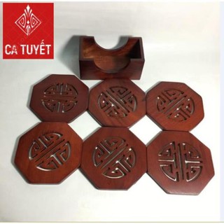 (COMBO) BỘ LÓT LÝ 6 CHIẾC GỖ HƯƠNG ĐỤC KHẮC CHỮ PHÚC - MẪU CÁNH BÁT GIÁC (ẢNH THẬT 100%)