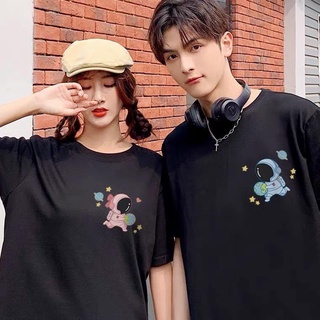 Áo đôi nam nữ, áo cặp in hình phi hành gia chất cotton thấm hút không bong tróc