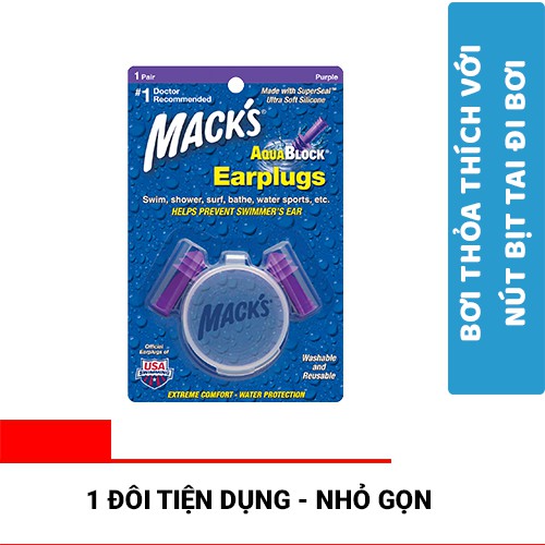 Ảnh Hộp 1 đôi nút bịt tai chống nước Mack’s Aqua Block dùng cho bơi lội màu tím 2