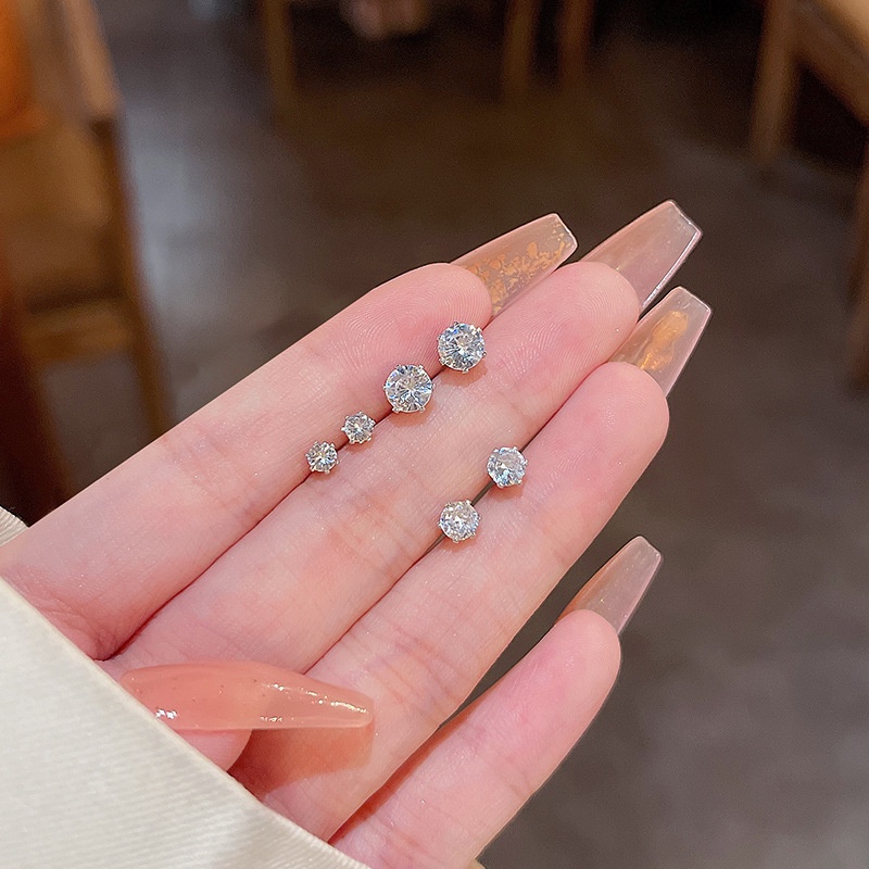 Bông Tai Mạ Bạc 925 Kiểu Đơn Giản Đính Đá Zircon Sang Trọng