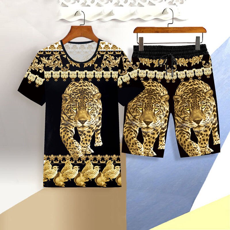 Bộ Đồ Thể Thao Áo Thun Tay Ngắn In Hình Hổ 3D Phối Quần Short Ôm Dáng Thời Trang Mùa Hè Mới Cho Nam
