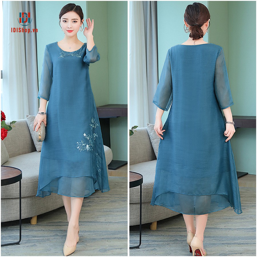 Đầm suông voan lụa 2 lớp tà váy cách điệu cao cấp - S1826 | Shopee Việt Nam