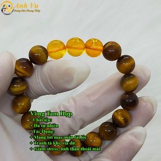 Vòng tay phong thủy mệnh thổ tỵ dậu sửu - chất liệu mắt hổ vàng nâu - có khai quang may mắn tài lộc