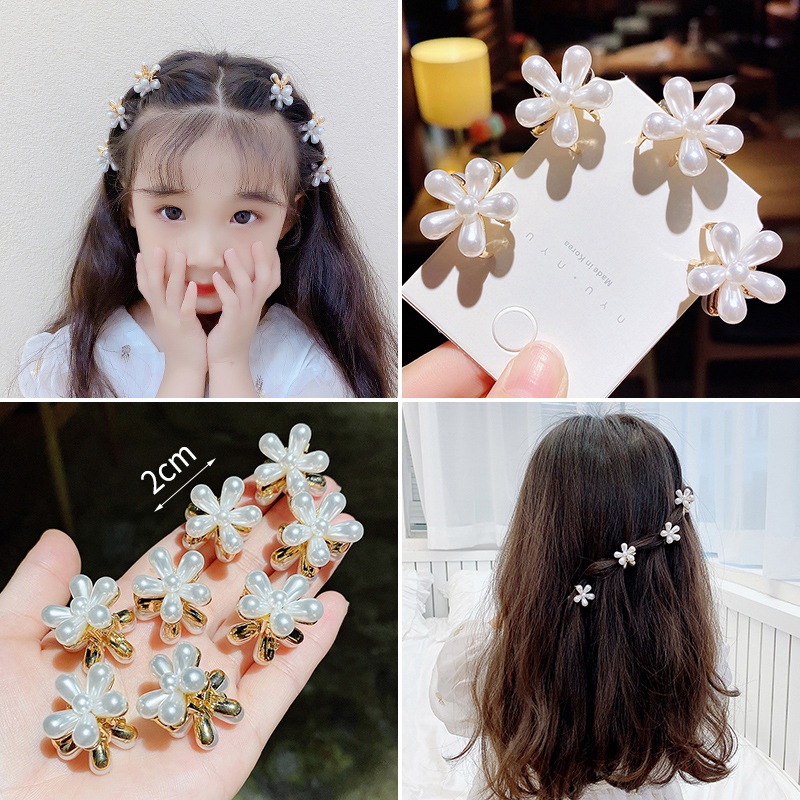 Kẹp tóc mini hoa ngọc trai nhân tạo phong cách vintage Pháp thanh lịch cho nữ