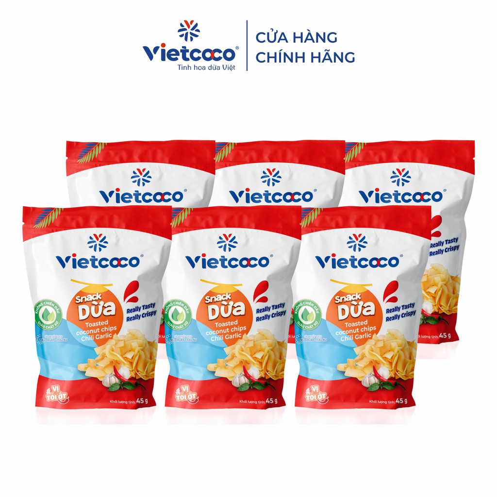Combo 06 túi Snack dừa Vietcoco vị tỏi ớt 45gr/túi | Shopee Việt Nam