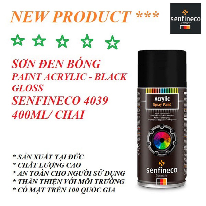 {Cao Cấp} Sơn Đen Bóng SENFINECO 4039 Paint Acrylic Black Gloss 400ML