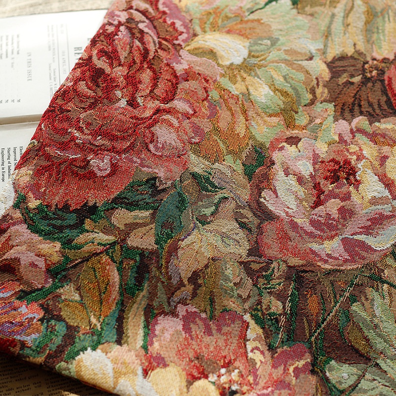 50x150cm Sợi Nhuộm Tranh Sơn Dầu Phong Cách Hoa Lớn Jacquard Polyester & Cotton Retro Vải Cho Túi Và Quần Áo TJ5762