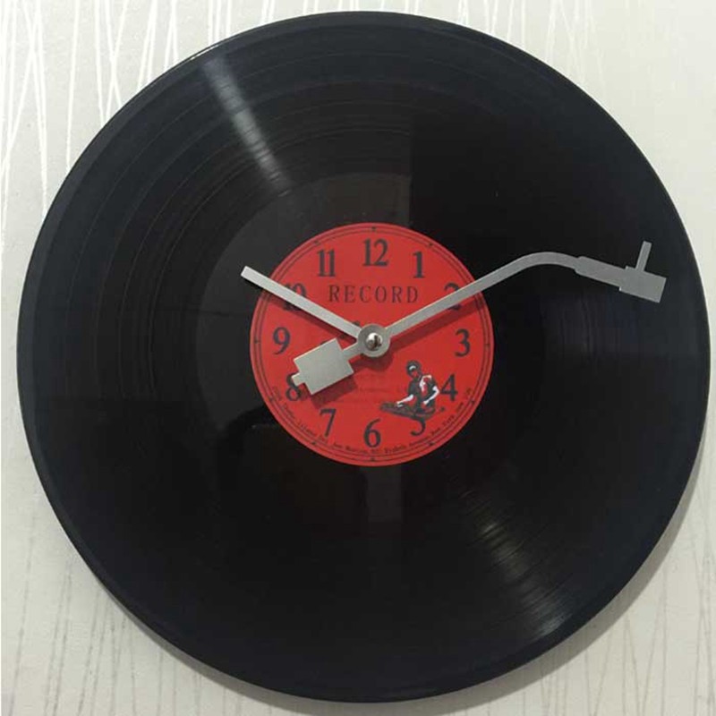 💖Đồng hồ treo trang trí tường hình đĩa than ghi âm Vinyl kiểu dáng cổ châu Âu