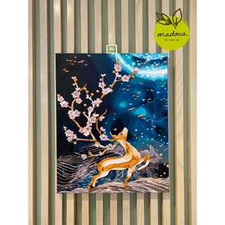 Tranh tô màu theo số hóa Madoca có khung 40x50cm Hươu Cửu Sắc 1 T947