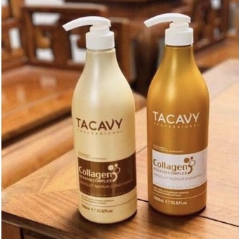 Cặp dầu gội xả TACAVY Collagen 1000ML phục hồi tóc hư tổn từ sâu bên trong