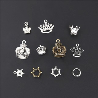 10 Chiếc Cổ Hợp Kim Bạc Mini 3D Vương Miện Quyến Rũ Trang Sức Mặt Dây Chuyền Quyến Rũ DIY Cho Vòng Tay Vòng Cổ