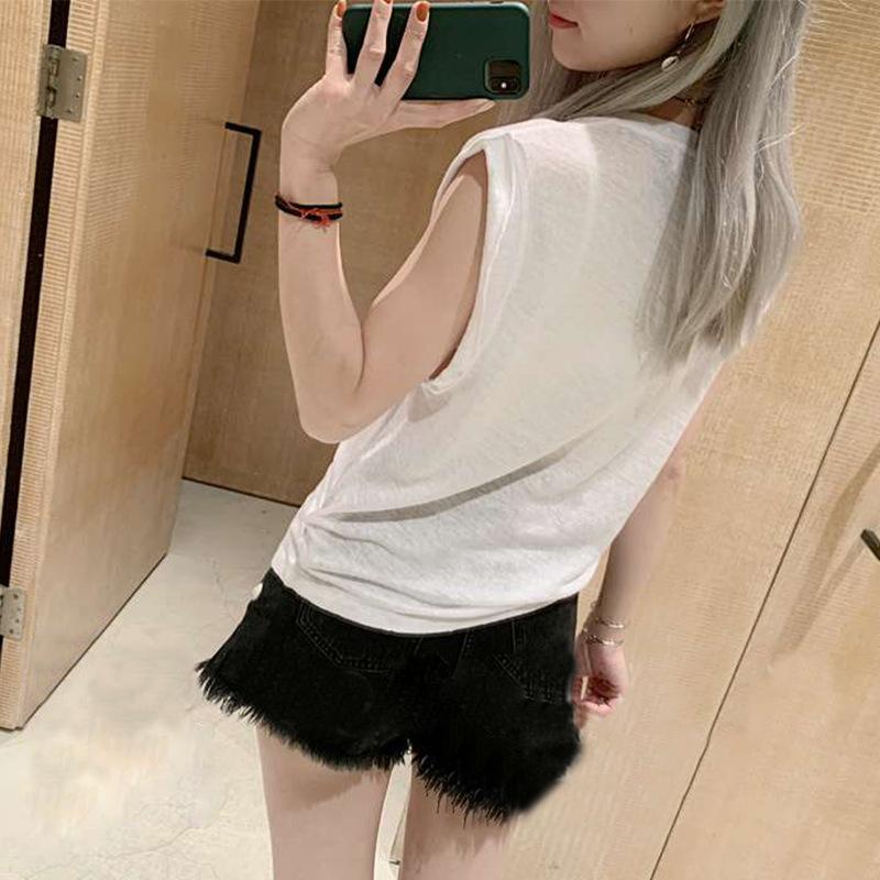 Milyfashion Mùa Hè Phong Cách Mới Kích Thước Lớn Cổ Chữ V Trắng Rời Mỏng Hơn Nhìn Không Tay T