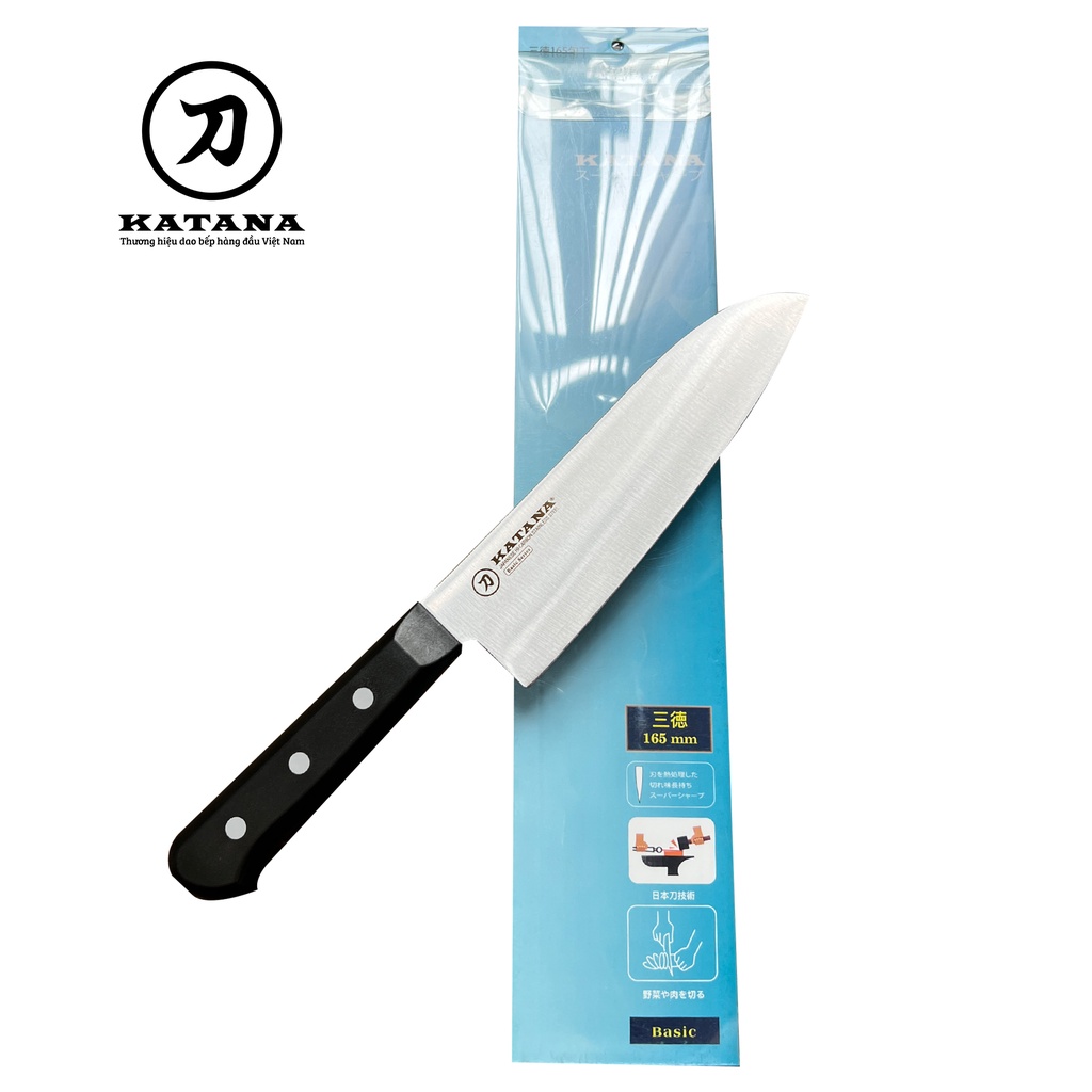 Dao bếp thái đa năng cao cấp Santoku KATANA Basic cán nhựa thép không gỉ - KATA401 (165mm)