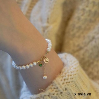 🌺xinyia🌺Vòng tay may mắn đính hạt ngọc trai phong cách Trung Hoa cổ điển cho nữ