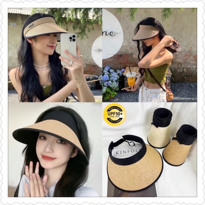 Nón cói nữ nửa đầu vành rộng chống nắng tia uv hoạ tiết chữ , phụ kiện thời trang nữ