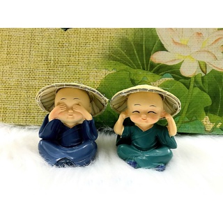 Bộ 4 tượng chú tiểu Tứ Không đội Nón Lá Việt Nam ( Hình Thật -Video Thật)