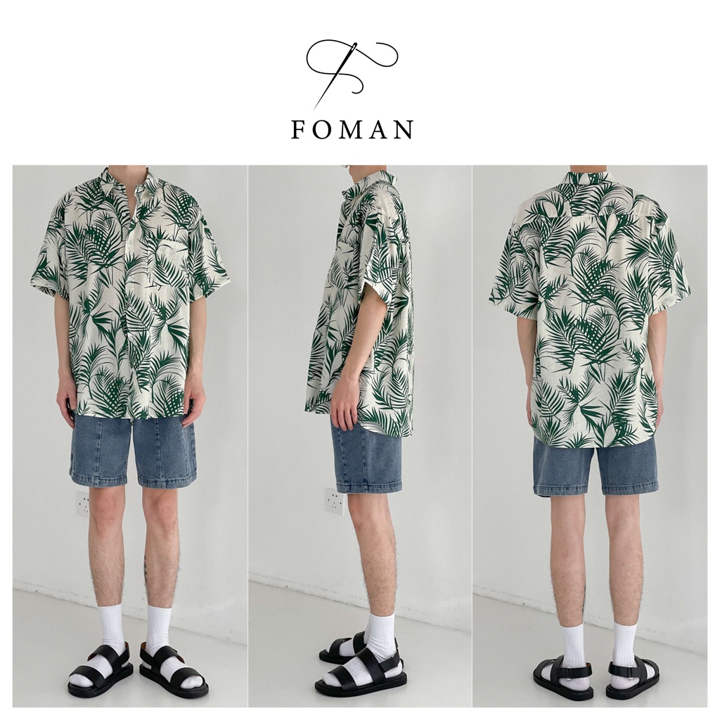 Mô tả Áo sơ mi nam hoạ tiết Palm Leaves FOMAN tay ngắn vải lụa thấm hút, thoáng khí, không nhăn (FM28) - 1