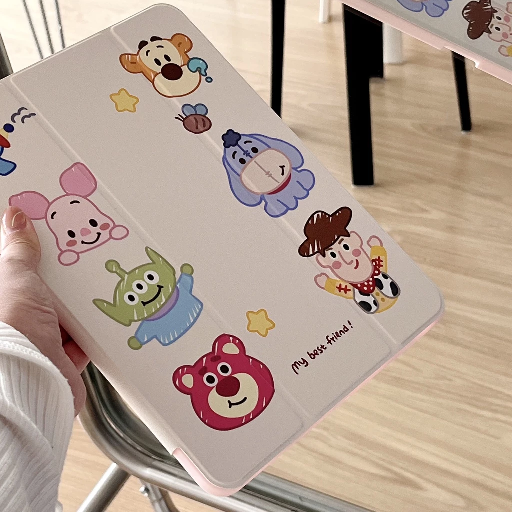 Ipad Từ Acrylic-Winnie the Pooh Sticker Case cho ipad Case 2019 10.2 ipad air 4 10.9 ipad 9.7 2024 1