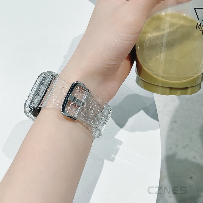 Dây đeo silicon tích hợp trong suốt thể thao nữ Long Lanh Glacier Thích hợp cho Apple Watch SE3 S9 S8 SE S7 S6 42mm 40mm 44mm 41mm 45mm Dây đeo cổ tay