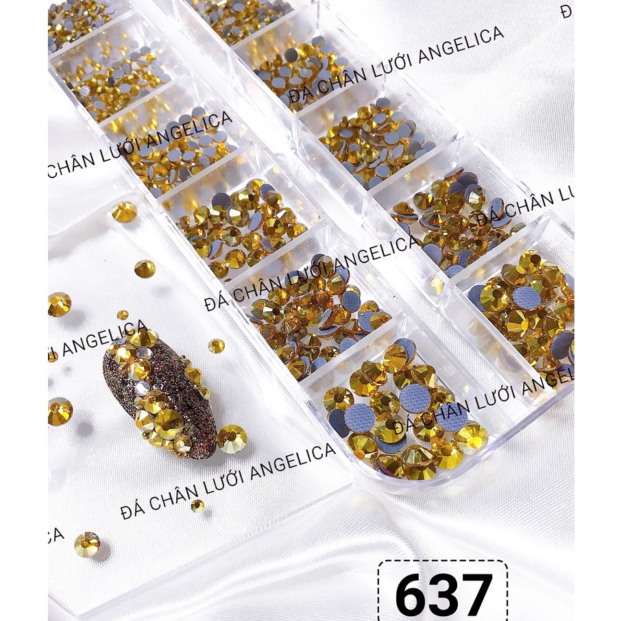 Đá chân lưới nail 12 khía màu vàng gold Heaven Topaz đính trang trí móng ANGELICA 637