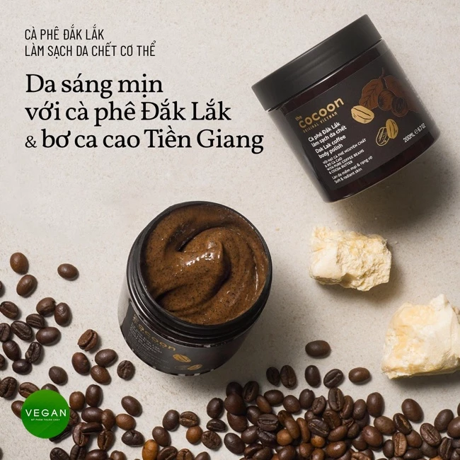 Combo Cà phê Đắklắk làm sạch da chết Body Cocoon 200ml HŨ + tẩy da chết môi Cà phê đắk lắk Cocoon 5g – 2
