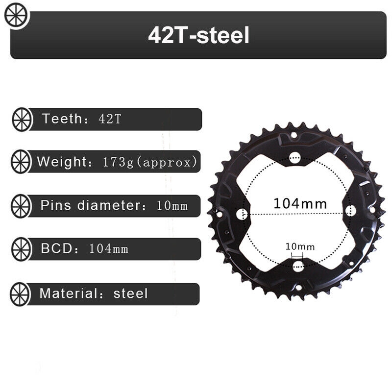 104 / 64BCD Chainring 24 / 26 / 32 / 38 / 42t MTB Xe Đạp Dây Xích Vòng Đôi / Ba Chainwheel Xe Đạp leo Núi Phụ Kiện Crankset