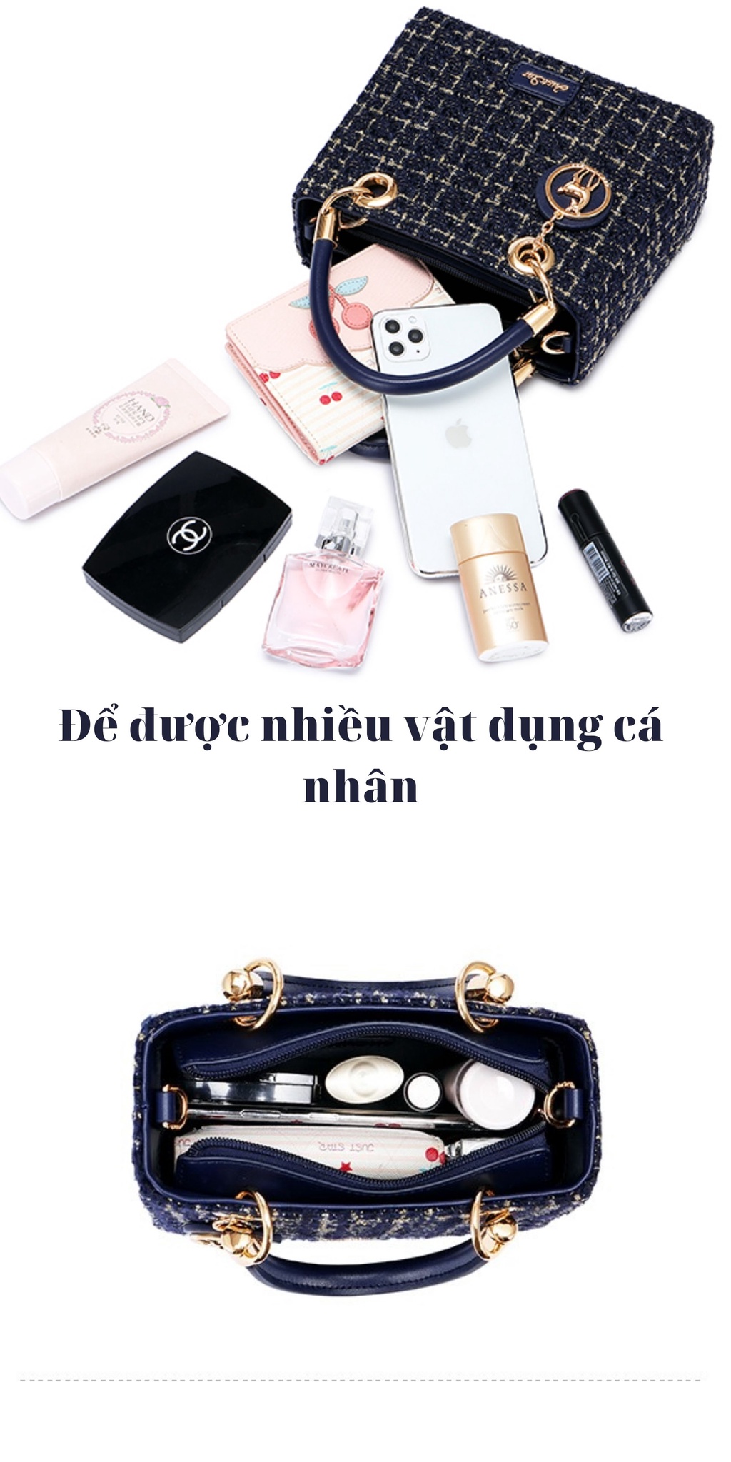 Túi Just Star 172524 chi tiết khóa kéo và charm hươu