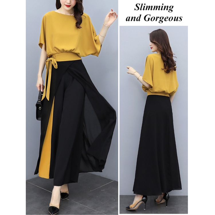 Set Đồ 2 Món Quần Ống Rộng Chất Liệu Chiffon Thời Trang Trẻ Trung