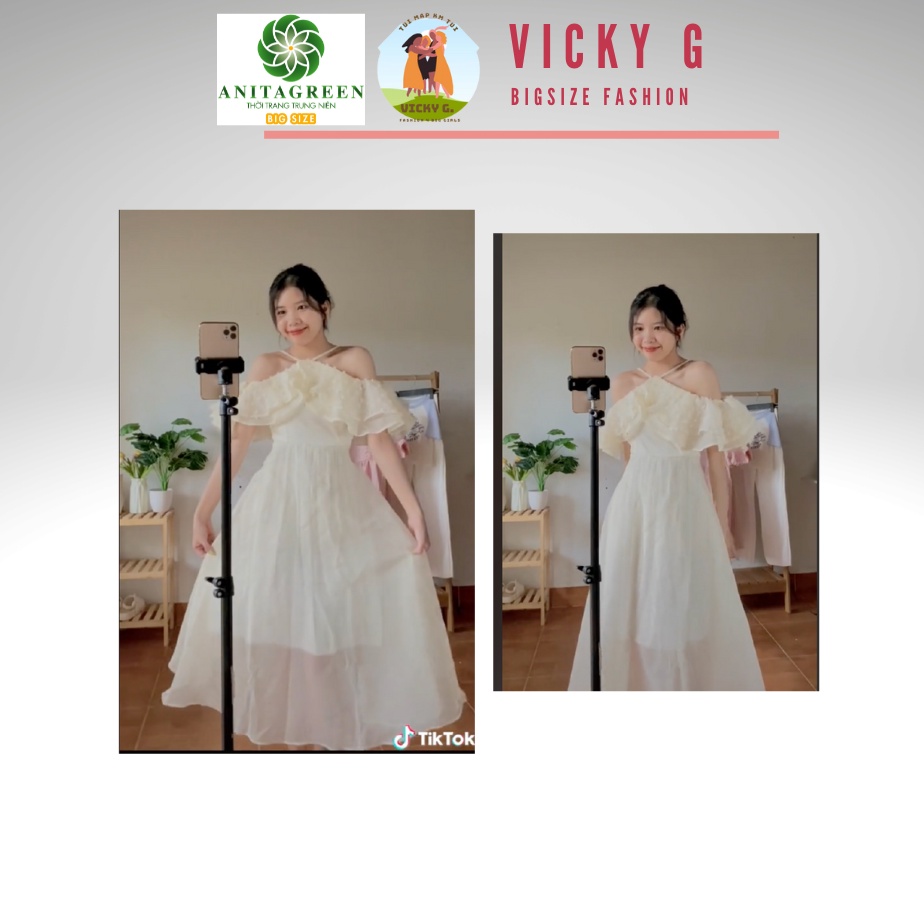 vicky chubby đầm maxi hở vai xoè bồng bềnh cao cấp bigsize chubby (Anitagreen - Vicky G)  NG02-0822 | Shopee Việt Nam