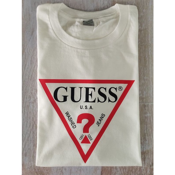 Phiên Bản Cao Cấp Áo Thun Cotton Nguyên Chất GUES In Chữ Đơn Giản Nam Nữ Tình Hình Cổ Nhãn + Thẻ