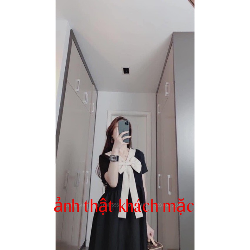 (XẢ LỖ )Váy bầu-đầm bầu gắn nơ cách điệu Q0005