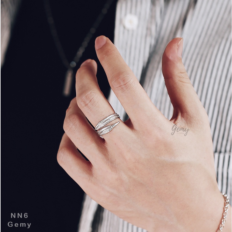 Nhẫn nam bạc 925 Feather thiết kế mặt hình lông vũ cá tính unisex | GEMY SILVER NN6
