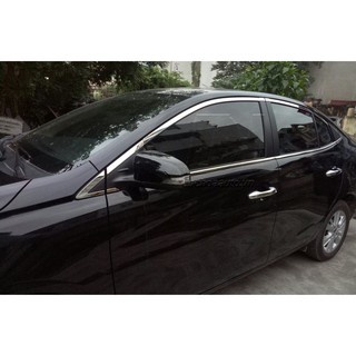 Viền chân kính, cong kính xe Toyota Vios 2014 - 2017, 2019-2023 hàng INOX 304 cao cấp, sáng bóng
