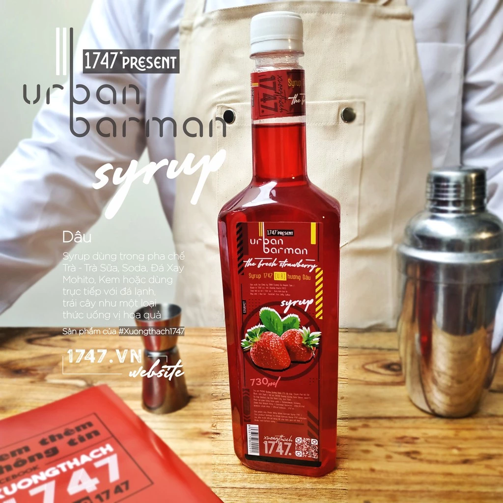 Syrup Dâu Tây - Urban Barman 1747 - 730ml - Siro Dâu Tươi | Trà Dâu
