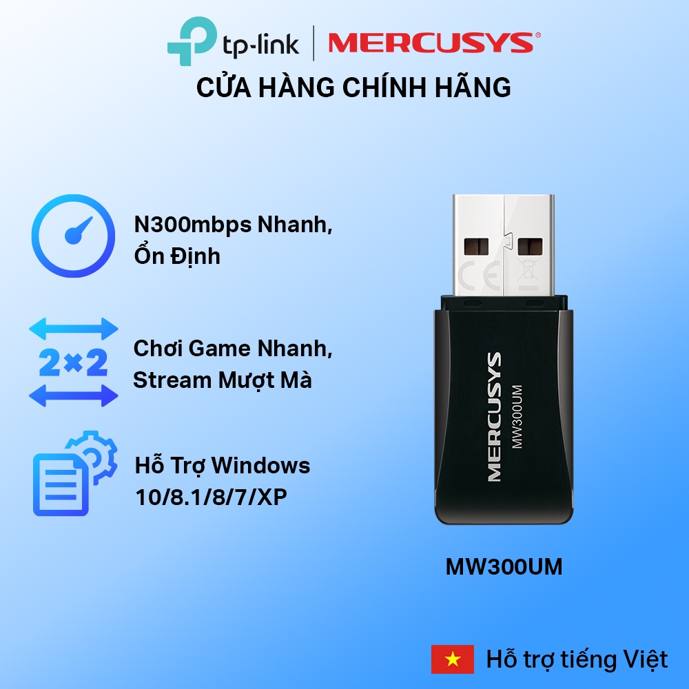 Bộ Chuyển Đổi USB Wifi Mini Mercusys MW300UM Chuẩn N 300Mbps