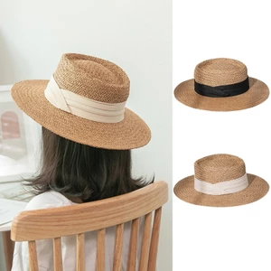 PCF * Nam Nữ Mùa Hè Dệt Ống Hút Cho Mũ Chống Nắng Phẳng Rộng Vành Ruy Băng Bohemian Ngoài Trời Chống Nắng Có Thể Điều Chỉnh Panama Ngư Dân