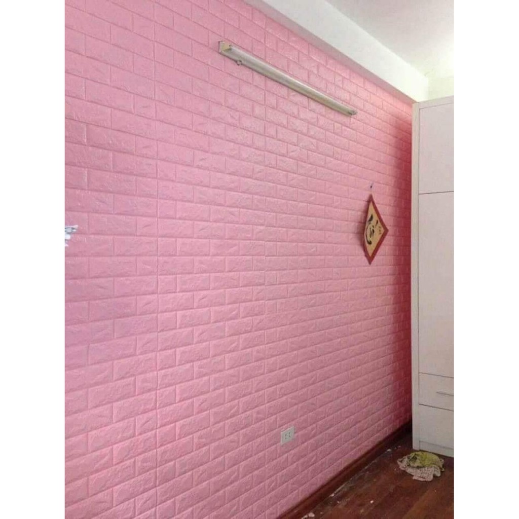 10 xốp dán tường giả gạch 3D kt 70x77cm hàng 4li màu hồng phấn ...