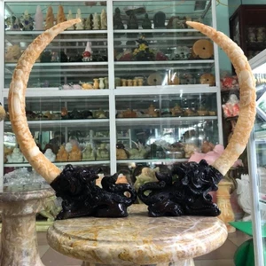 Cặp Kỳ Lân (Kì Lân) Ngậm Ngà Đá Đúc Phong Thuỷ, Sang Trọng, May Mắn, Tài Lộc Đặt Phòng Khách, Bàn Làm Việc - cao 43.5cm
