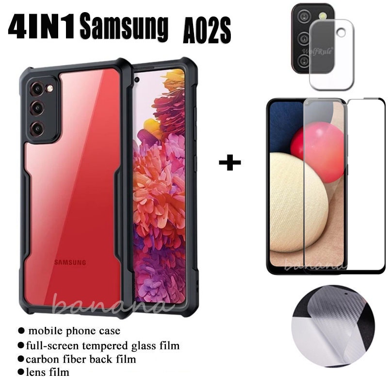 Dành cho Samsung Galaxy A02S A21S A21 A31 A10S A20S A50S Vỏ điện thoại di động màu chống rơi + Phim kính cường lực toàn màn hình HD + Phim mặt sau bằng sợi carbon + Phim ống kính (4in1)