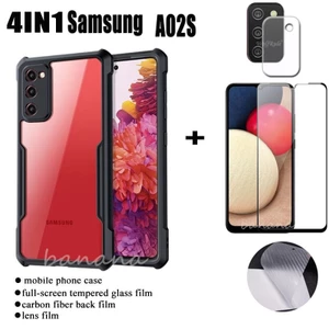 Dành cho Samsung Galaxy A02S A21S A21 A31 A10S A20S A50S Vỏ điện thoại di động màu chống rơi + Phim kính cường lực toàn màn hình HD + Phim mặt sau bằng sợi carbon + Phim ống kính (4in1)