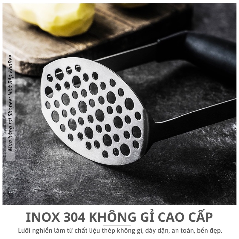 Dụng Cụ Nghiền Khoai Tây KOOBEE Tay Cầm Màu Đen – Inox 304 Chống Gỉ, Làm Đồ Ăn Dặm, Làm Bánh Đa Năng (NB61)
