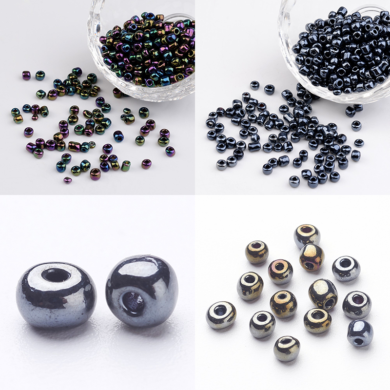 60 Electroplated Iris Round Glass Seed Beads Black 4mm Hole 1mm About 495pcs50g Shopee Việt Nam 5746