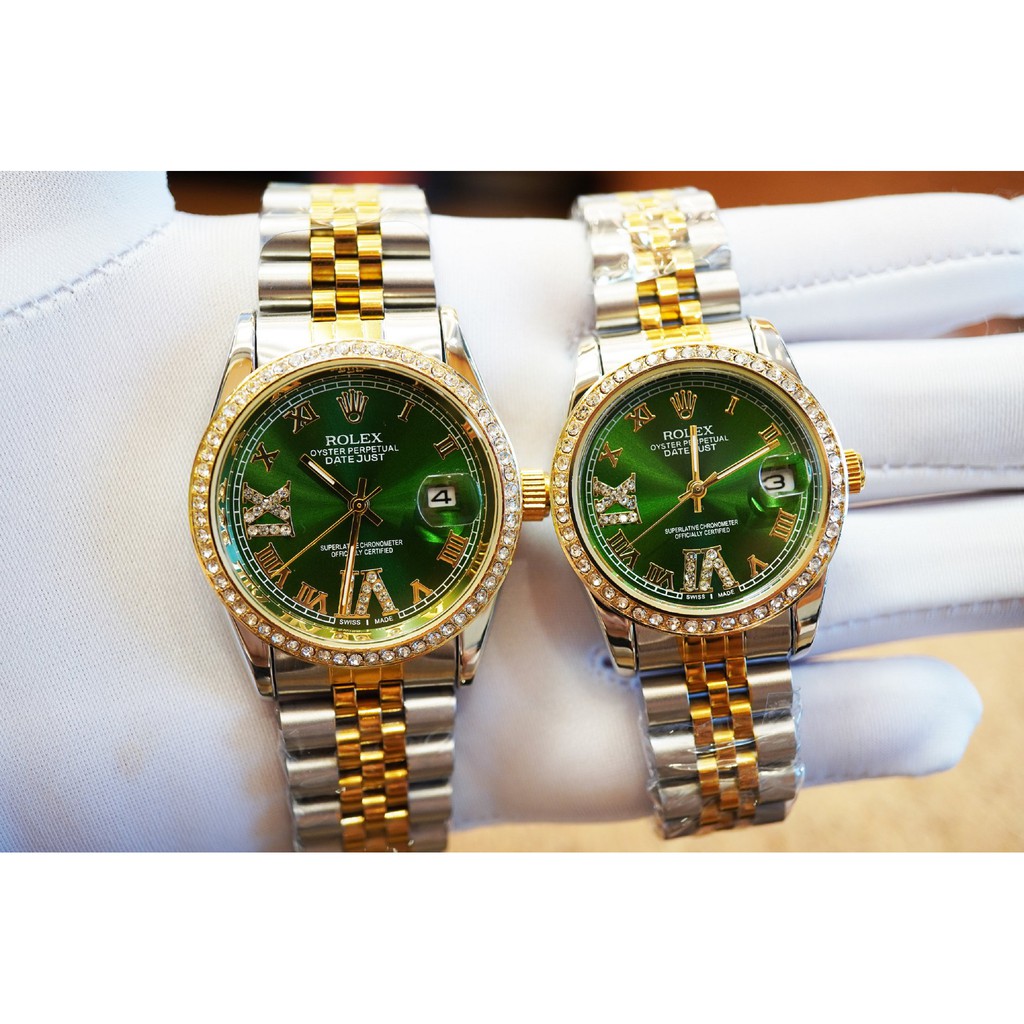 ng h nam n Rolex xanh ng c trinh vi n d y kim lo i