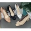 Giày cao gót 3 phân mũi vuông đế vuông Annmodels chất liệu xi bóng gót vuông phối nơ BB cao cấp _3004XBNBB