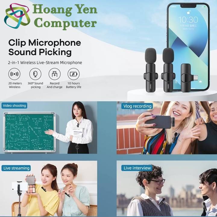Micro LiveStream Không Dây Remax K02 ( 1 Micro, 1 Kết Nối Cổng Type C hoặc Lightnig) - Bh 12 Tháng - Hoangyencomputer