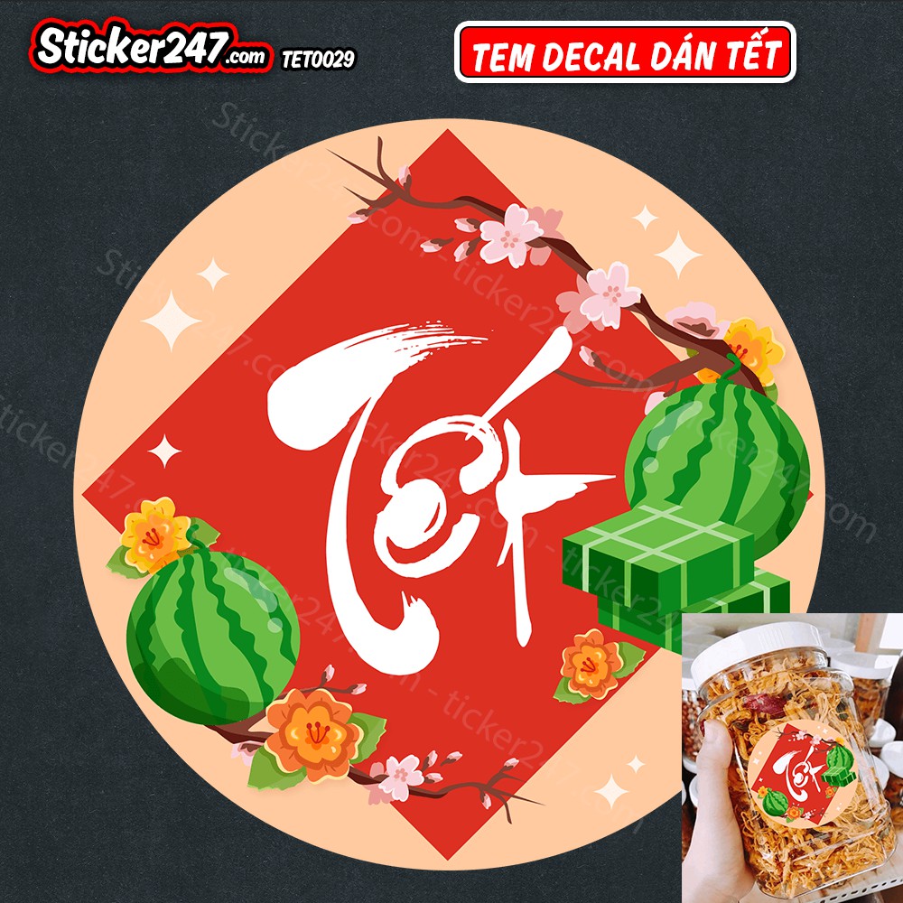 Tem Tết Decal Dán Tết Chữ Tết Dưa Hấu Bánh Chưng Hình Tròn ...