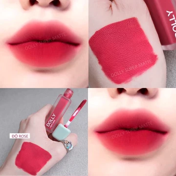 Son kem lì <màu Đỏ rose> Dolly super matte, son kem lì không chì bền màu lâu trôi